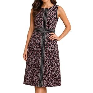 Nanette Lepore Women Pink Navy Floral Jacquard Fit Flare‎ Dress Size Two 2 Mini